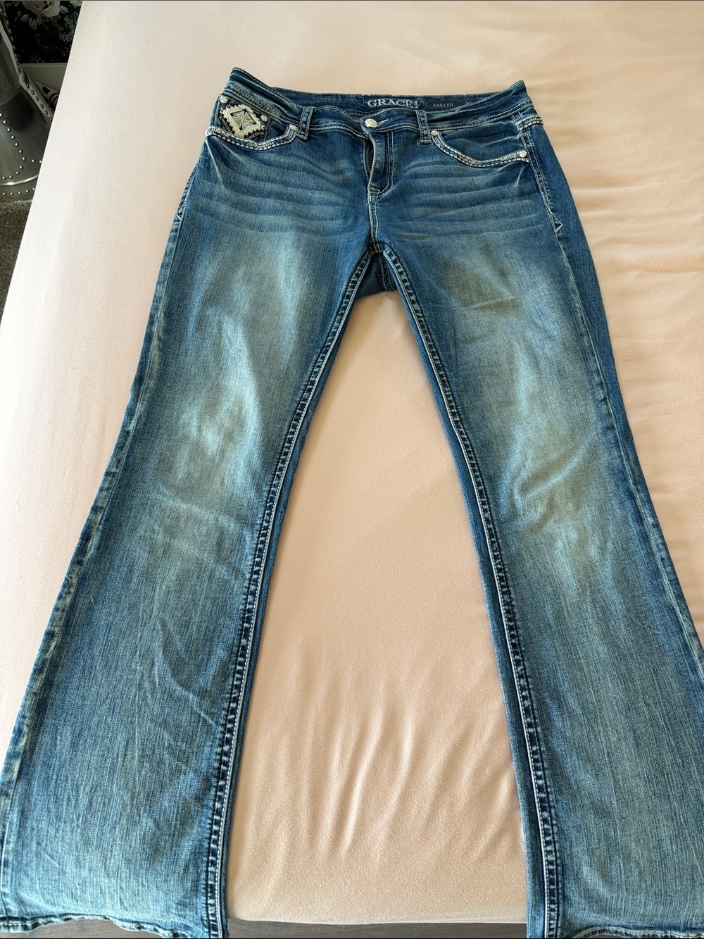 Grace in LA Light Wash Easy Fit Boot Cut Jeans